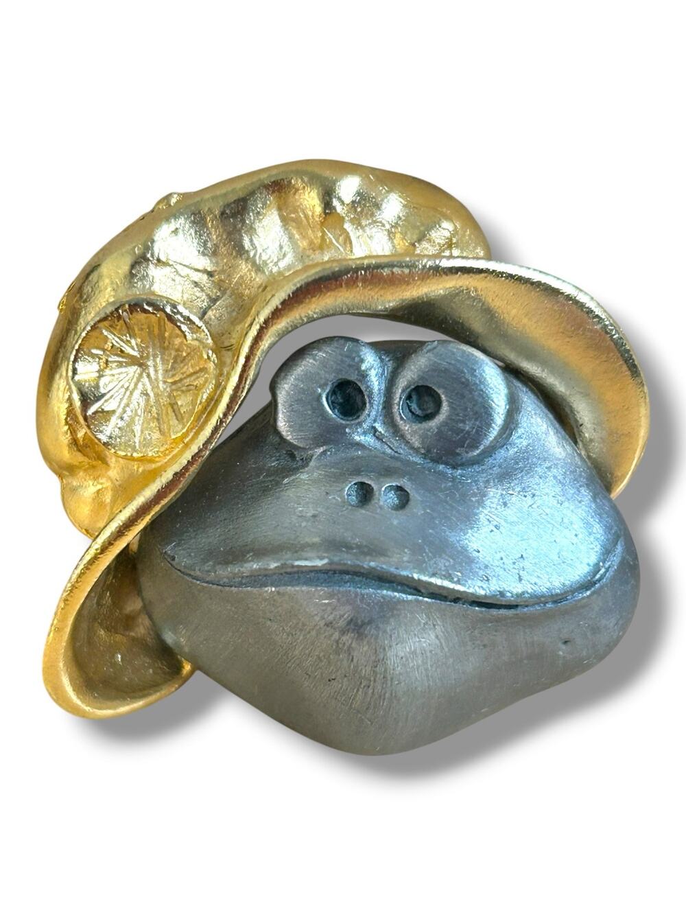 Ultra Craft Vintage Pewter Frog Gold Tone Floppy Hat Pin Brooch Whimsical 1990s